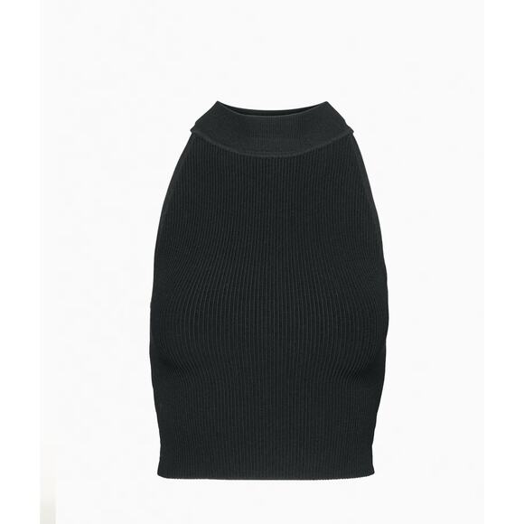 Babaton Aritzia Sculpt Knit Mockneck Halter Top Sz Small Black Ribbed Minimalist - Picture 16 of 16